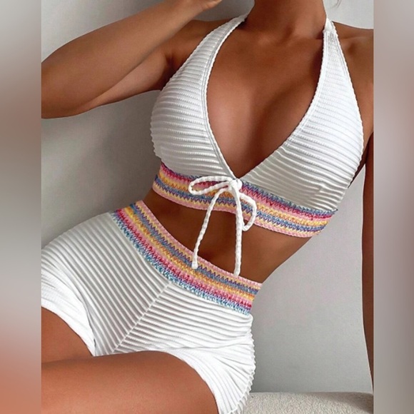 Other - Backless Textured Halter Neck Two-Piece Swim Set